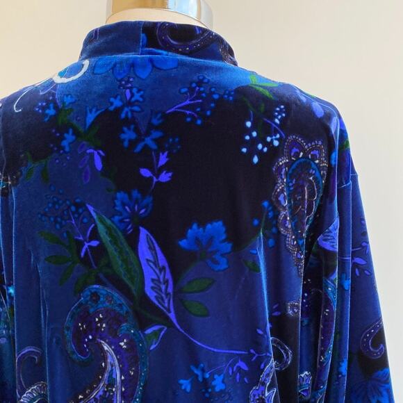 Oscar De La Renta VELVET Paisley Zip Vneck Pocket Maxi Nightgown Sleep Blue sz L - Picture 8 of 10